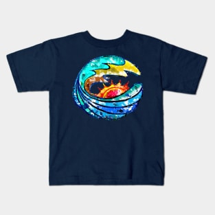 Island Expression with Big Surf Waves Morning Sun Retro Illustration Kids T-Shirt